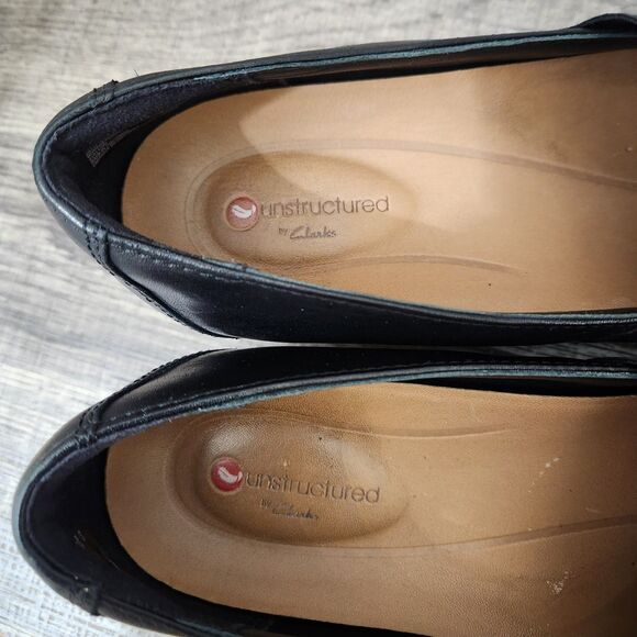 Clarks Unstructured Women 7 Black Leather Juliet Gem Slip On Flats - Picture 7 of 10